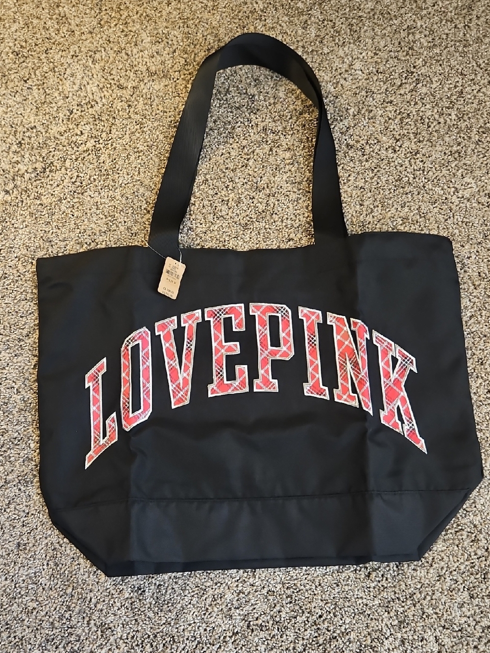 PINK Victoria's Secret Black Tote with Red Plaid LOVE PINK Logo